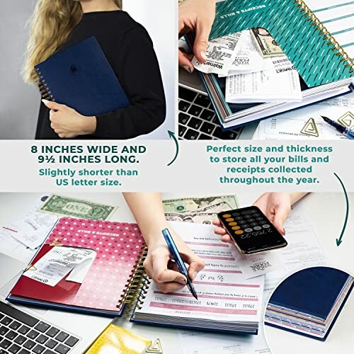 Budget planner with receipts and calculator.