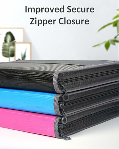 Stack of binders with improved secure zipper closure