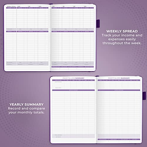 Weekly and yearly planner pages for tracking income and expenses.